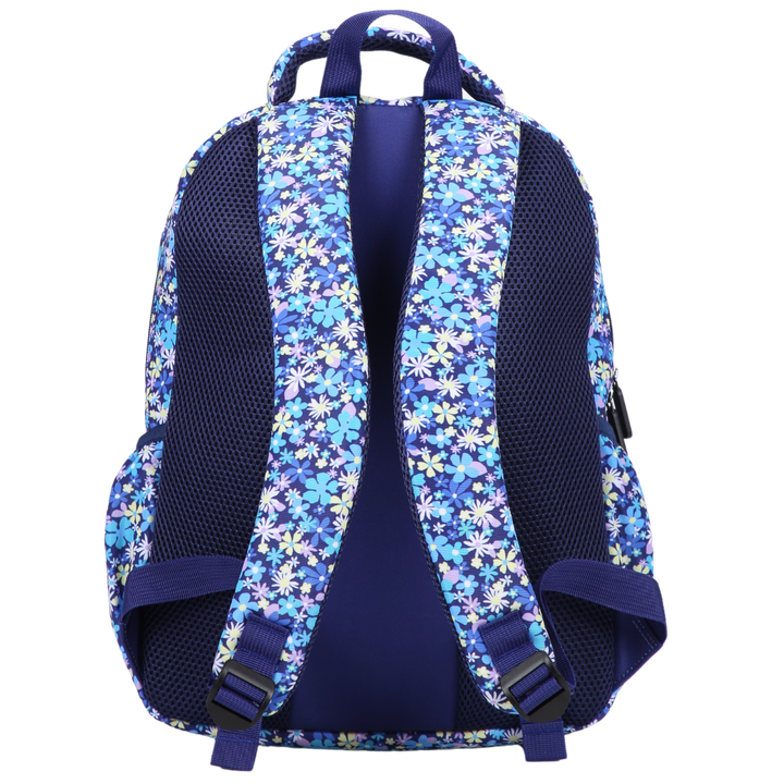 Ditsy Daisy Midsize Kids Backpack back view ergonomic padded straps and back, comfortable waterproof kids school bag