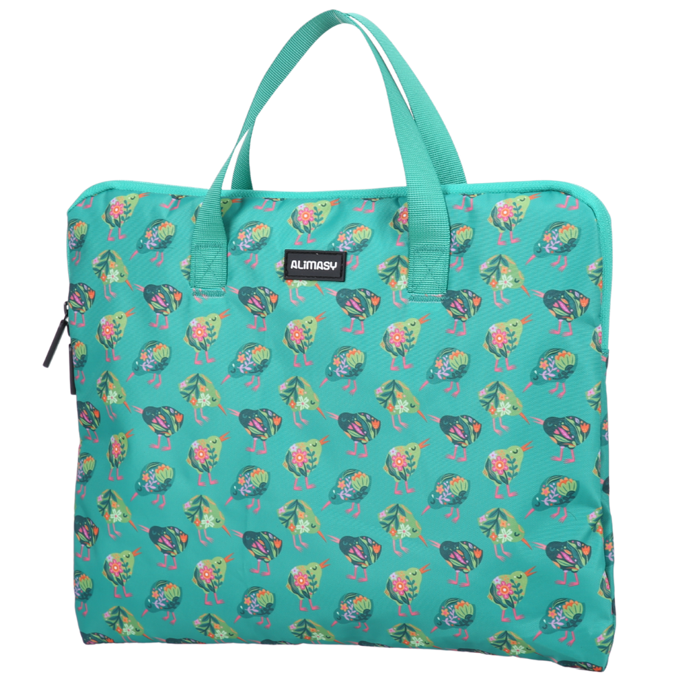 green kiwi bird library book bag zipper closure and green handles