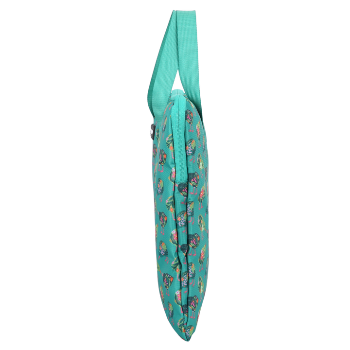 green library zipped bag with green handles
