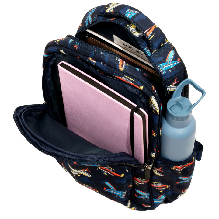 Planes Midsize Kids Backpack inside view easy-clean waterproof interior lining, durable kids school bag