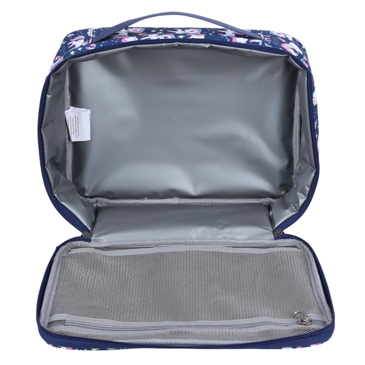 Inside of Alimasy Insulated lunch bag with peva lining and zipped mesh pocket