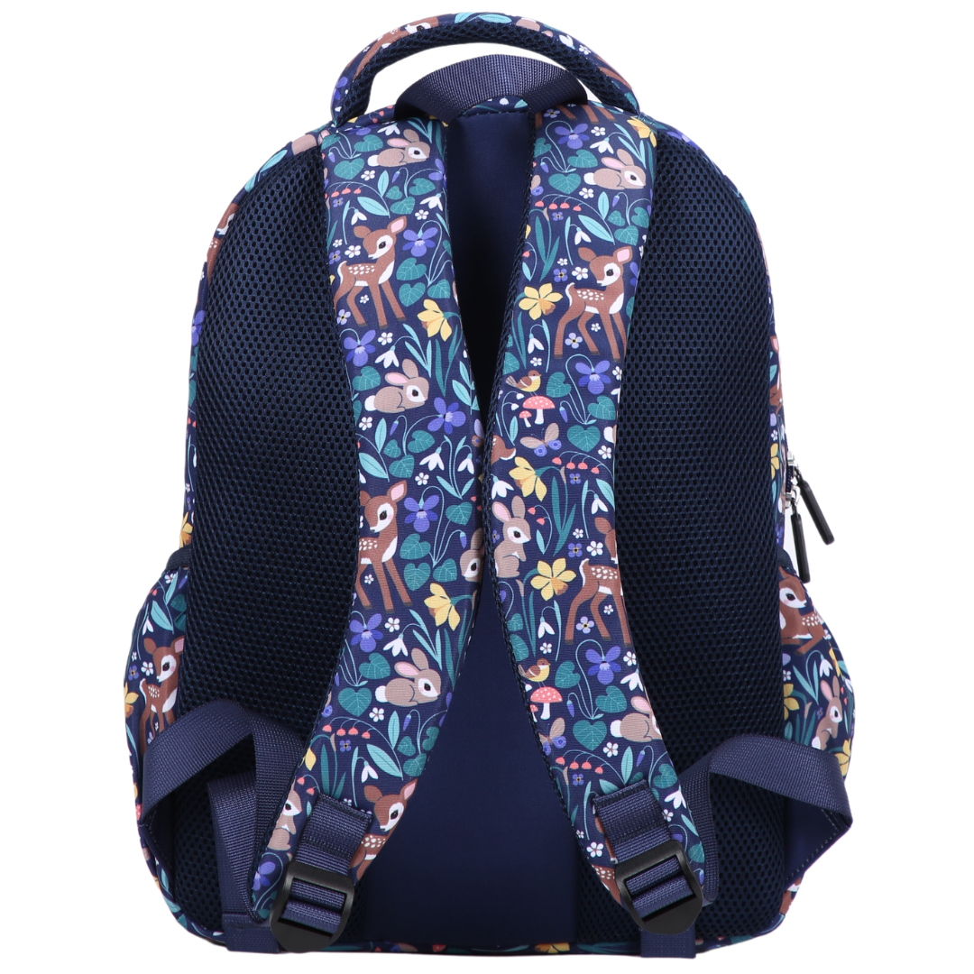 Spring Floral Midsize Kids Backpack back view ergonomic padded straps and back, comfortable waterproof kids school bag