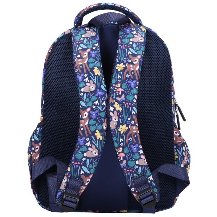 Spring Floral Midsize Kids Backpack back view ergonomic padded straps and back, comfortable waterproof kids school bag